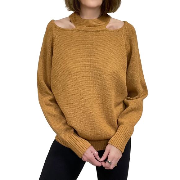 Jason Wu Camel Cold Shoulder Sweater Small $240 Golden Brown Wool Blend Relaxed - Picture 3 of 9